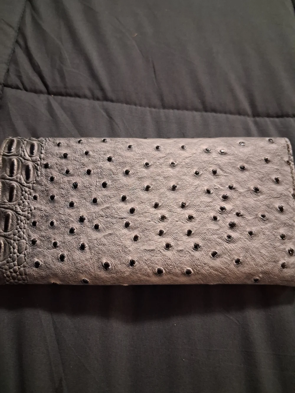 Gray Studded Envelope Clutch Wristlet